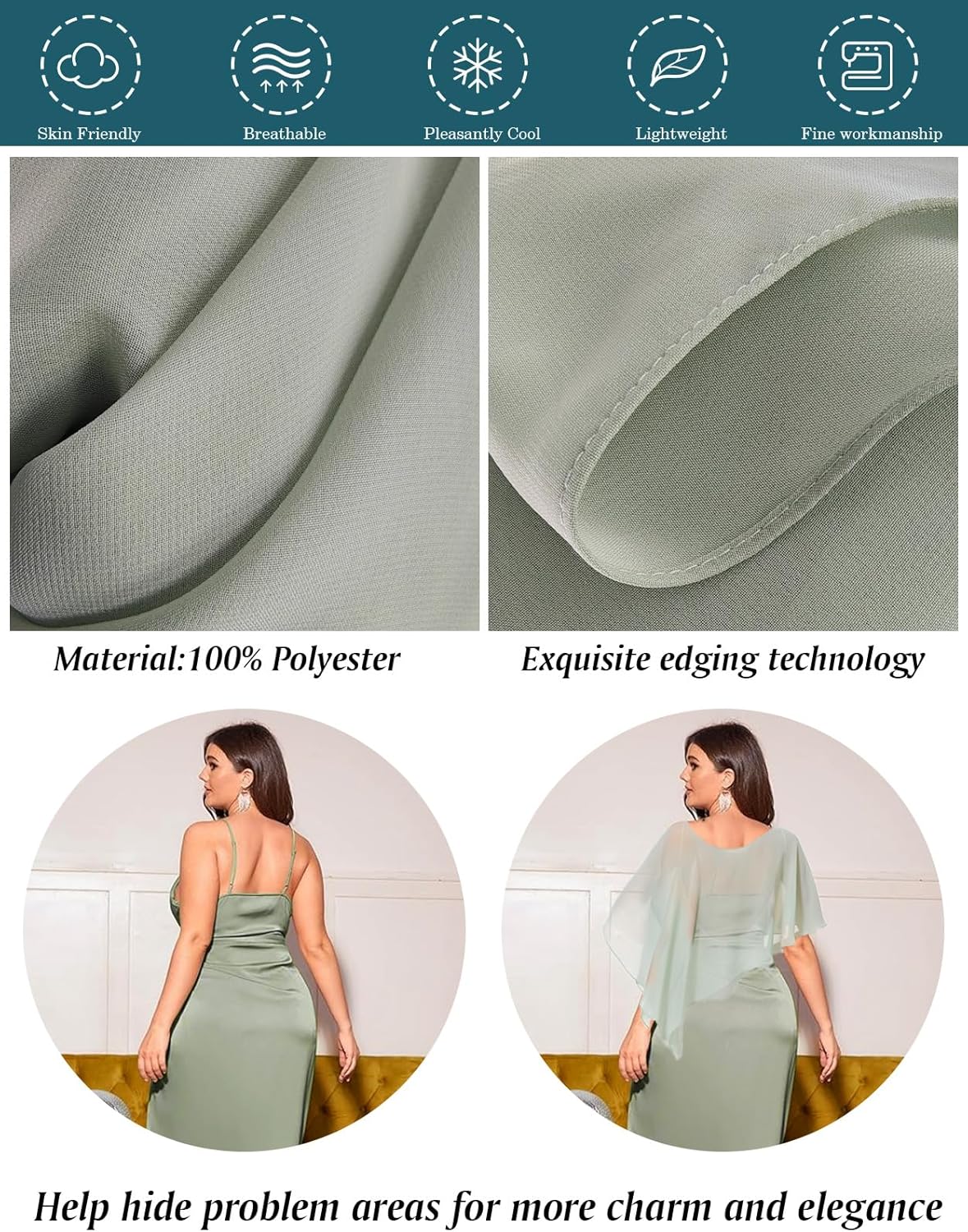 BEAUTELICATE Damen Chiffon Schal Stola Eleganten Cape Umhang für Braut Sommer Hochzeits Festliche Ab - Image 5