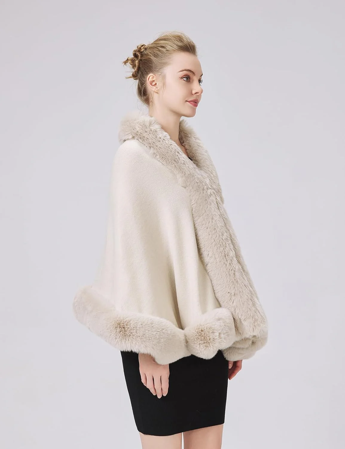 BEAUTELICATE Kunstpelz Stola Schal Damen Strick Bolero Poncho Cape für Hochzeit Abendkleid Braut Fra - Image 4
