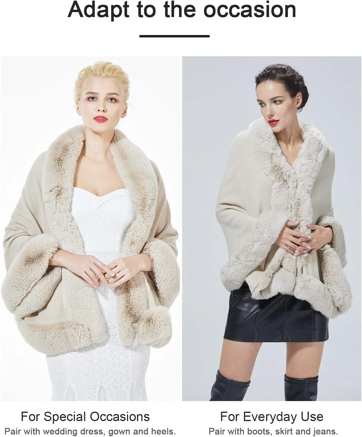 BEAUTELICATE Kunstpelz Stola Schal Damen Strick Bolero Poncho Cape für Hochzeit Abendkleid Braut Fra - Image 6