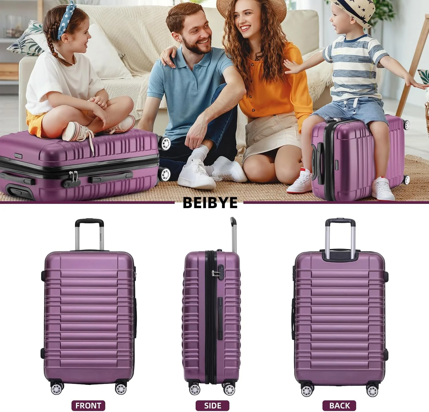 BEIBYE Reisekoffer 2088 Hartschalekoffer Gepäck Koffer Trolley Bordcase Handgepäck M in 14 Farben (L - Image 2
