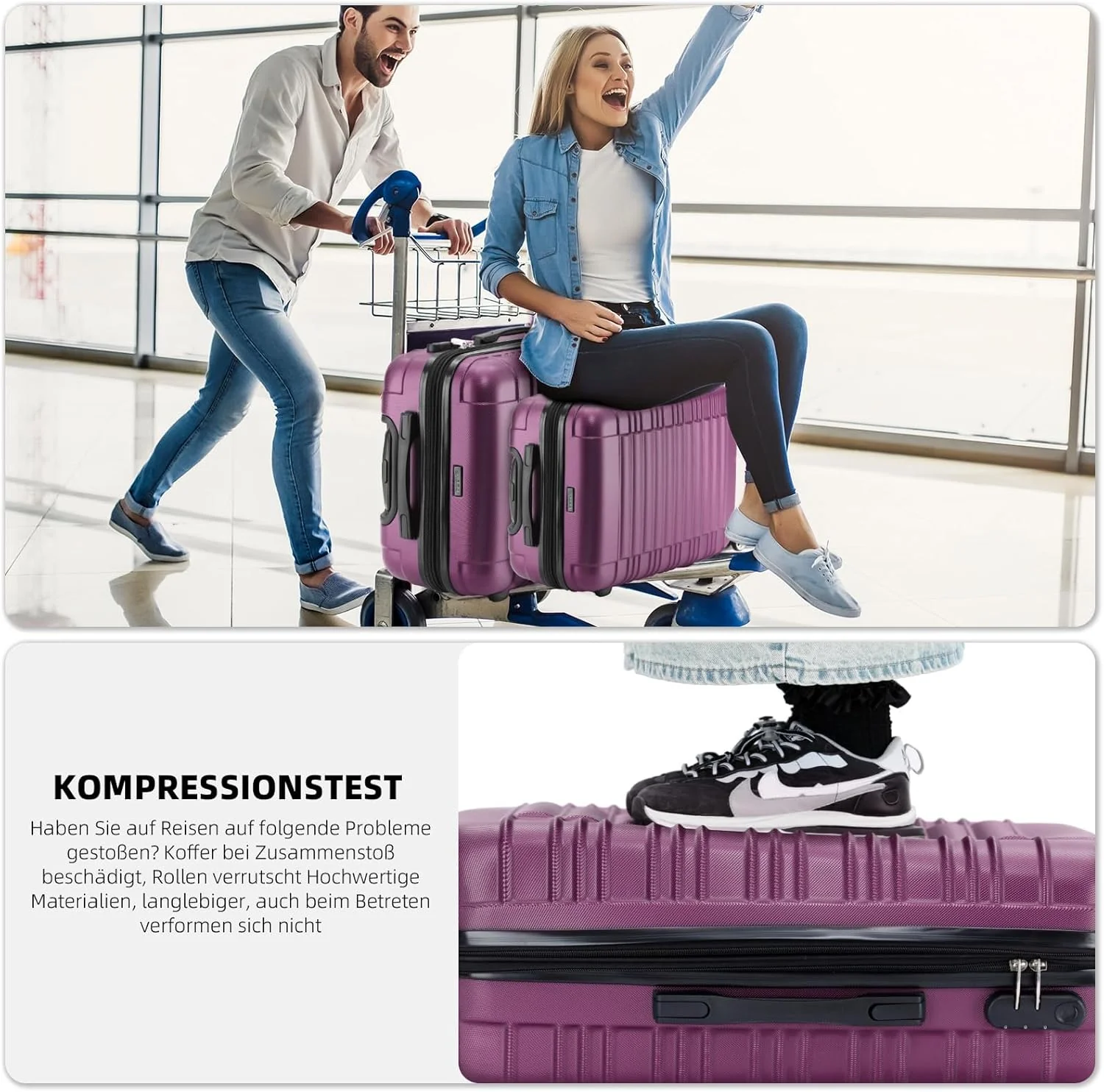 BEIBYE Reisekoffer 2088 Hartschalekoffer Gepäck Koffer Trolley Grösse L in 14 Farben (Lila) Lila L, - Image 5