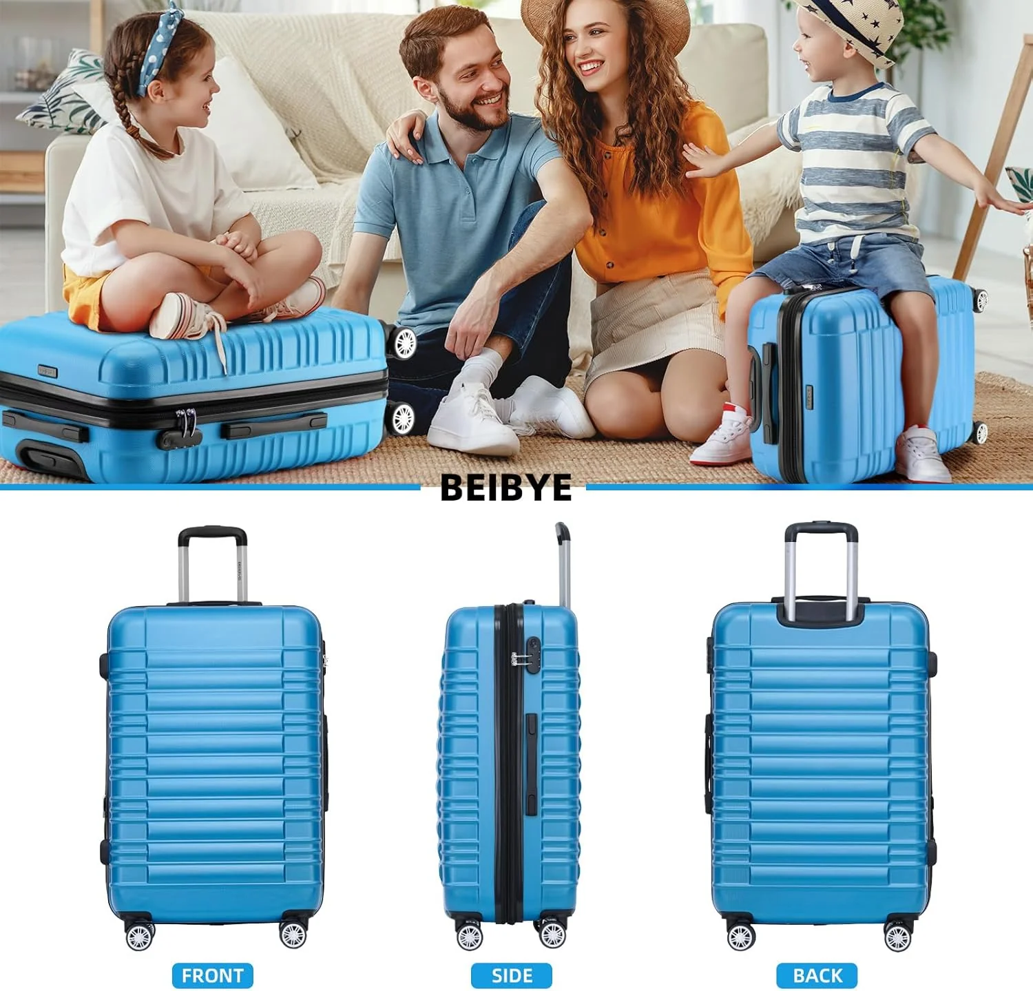 BEIBYE Reisekoffer 2088 Hartschalekoffer Gepäck Koffer Trolley Grösse L in 14 Farben (Türkis) Türkis - Image 2