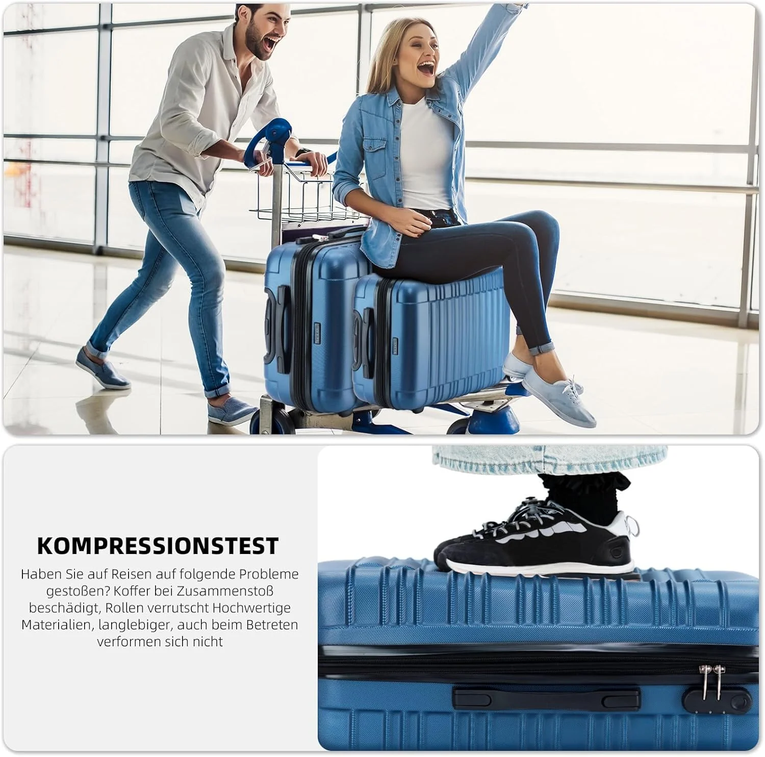 BEIBYE Reisekoffer 2088 Hartschalekoffer Gepäck Koffer Trolley Grösse XL in 14 Farben (Blau) Blau XL - Image 4