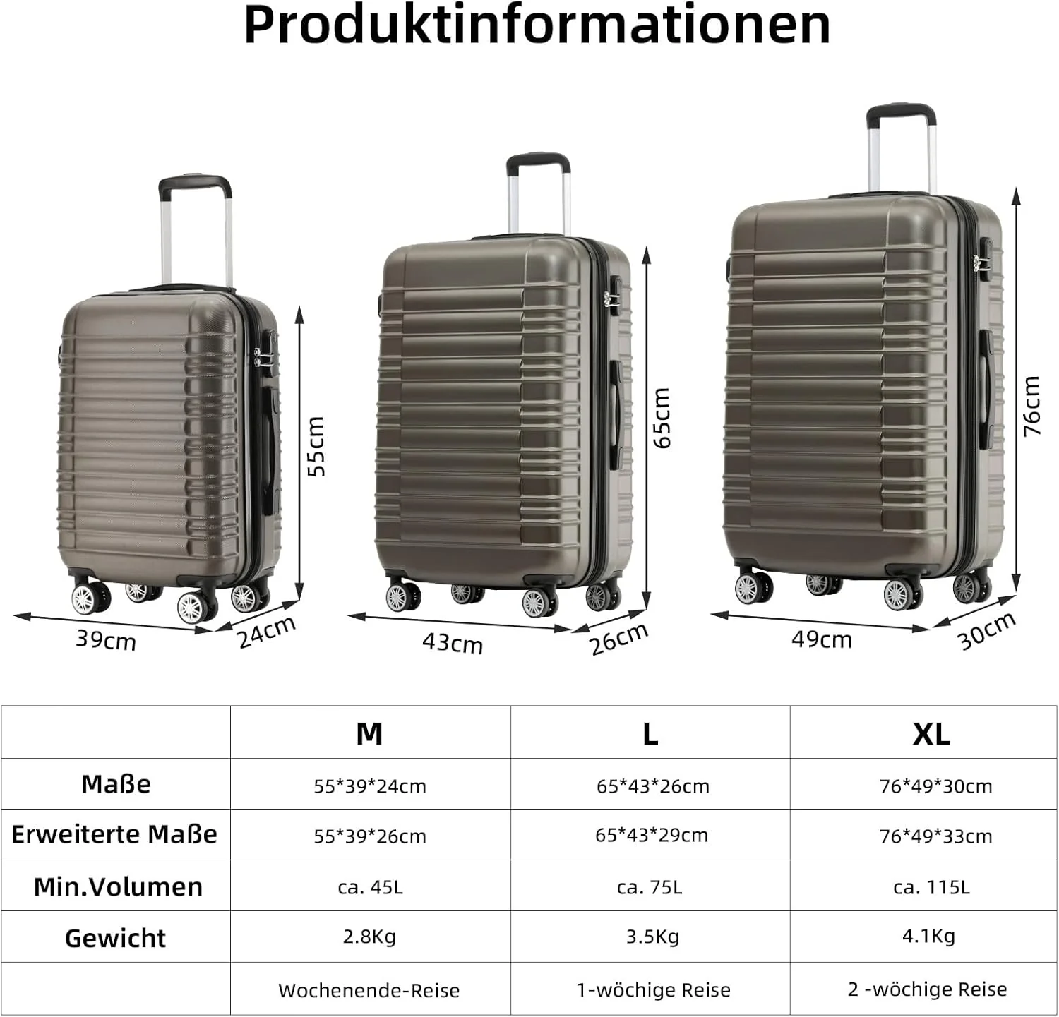 BEIBYE Reisekoffer 2088 Hartschalekoffer Gepäck Koffer Trolley Grösse XL in 14 Farben (Coffee) Coffe - Image 6