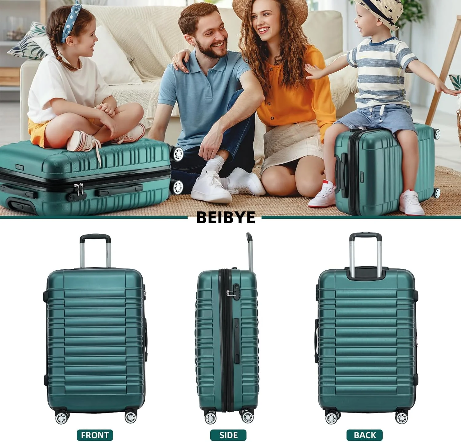 BEIBYE Reisekoffer 2088 Hartschalekoffer Gepäck Koffer Trolley Grösse XL in 14 Farben (Dunkelgrün) D - Image 2