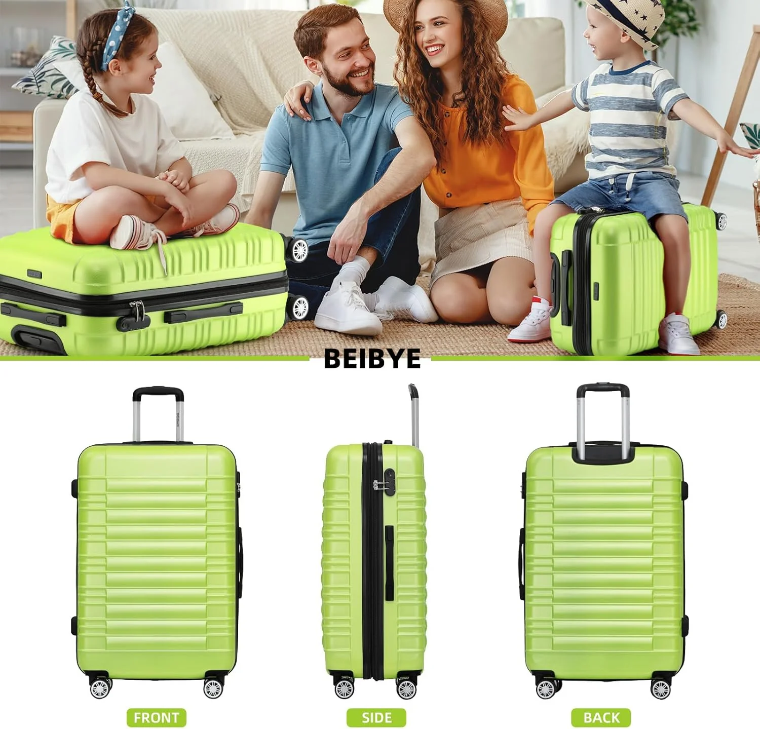 BEIBYE Reisekoffer 2088 Hartschalekoffer Gepäck Koffer Trolley Set, Kofferset in 14 Farben (Grün) Gr - Image 2
