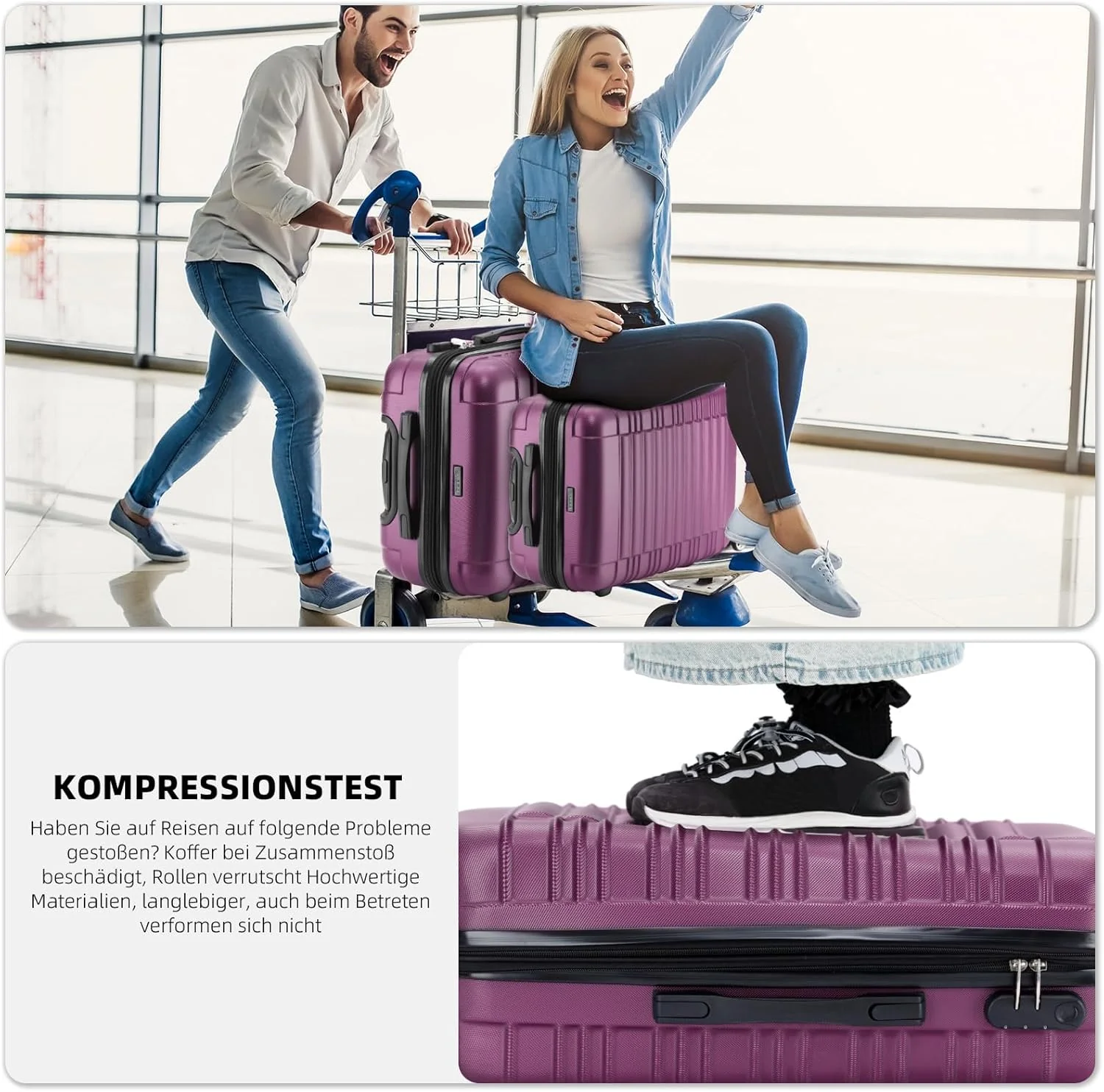 BEIBYE Reisekoffer 2088 Hartschalekoffer Gepäck Koffer Trolley Set, Kofferset in 14 Farben (Lila) Li - Image 5