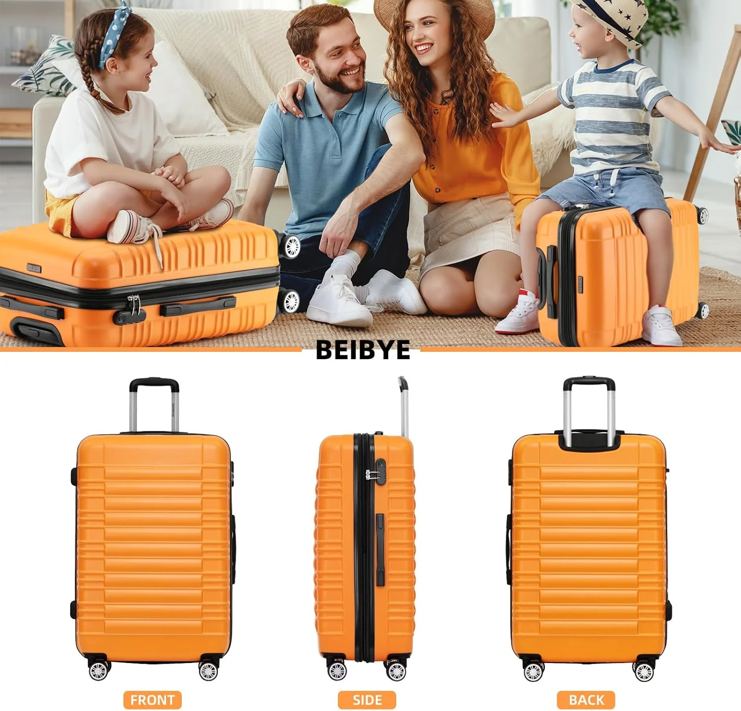 BEIBYE Reisekoffer 2088 Hartschalekoffer Gepäck Koffer Trolley Set, Kofferset in 14 Farben (Orangen) - Image 2