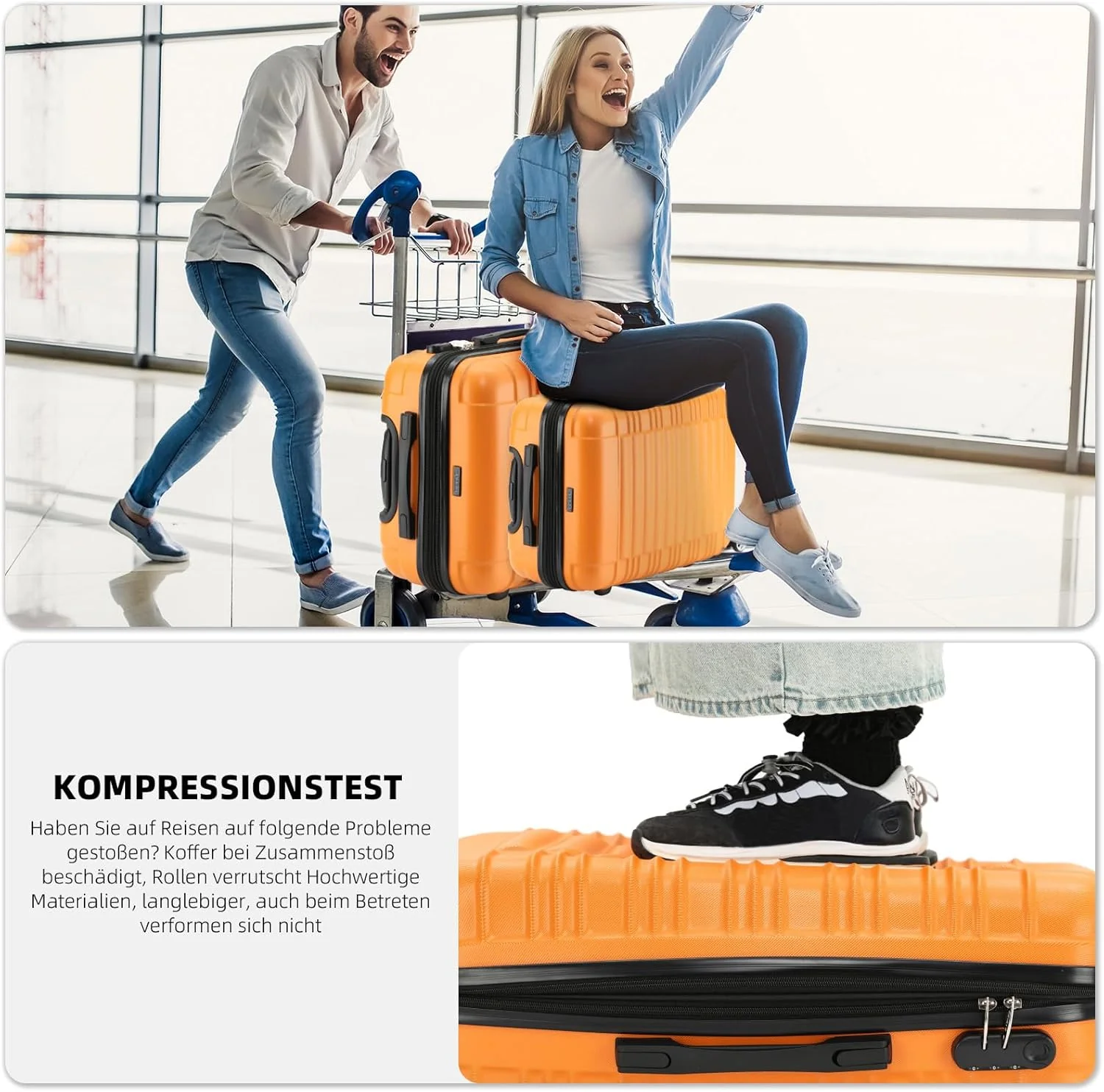 BEIBYE Reisekoffer 2088 Hartschalekoffer Gepäck Koffer Trolley Set, Kofferset in 14 Farben (Orangen) - Image 5