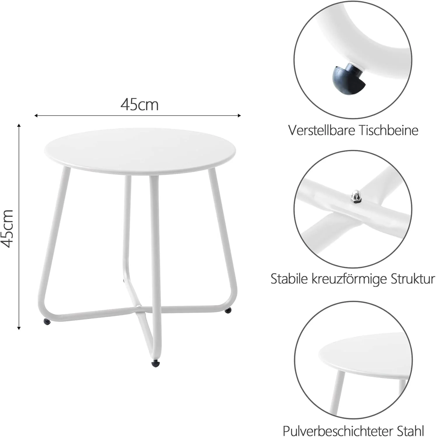 Beistelltisch, Kleiner Beistelltisch Metall, Garten Rund, Couchtish & Kaffeetisch mit Verstellbarer - Image 3