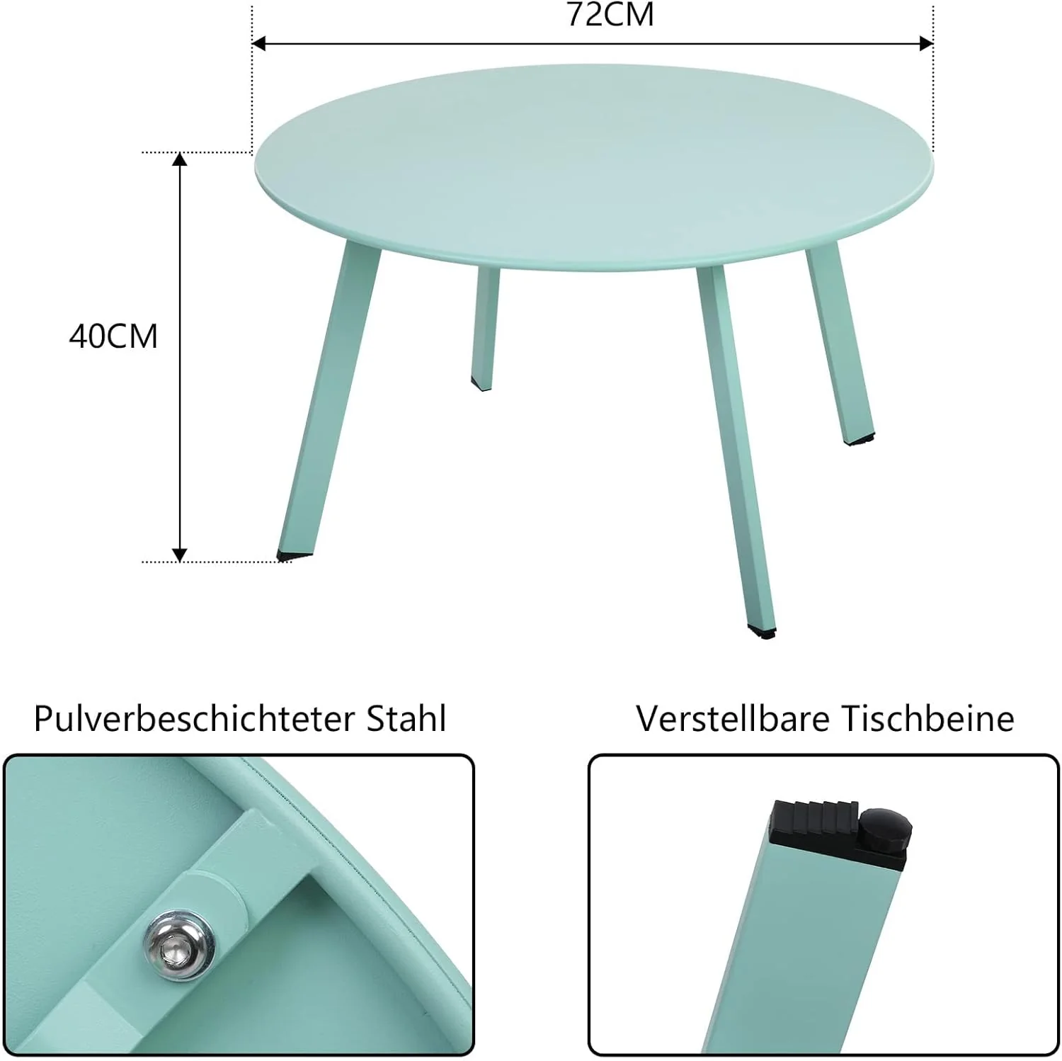 Beistelltisch Metall, Garten Beistelltisch Rund, Sofatisch Kaffeetisch & Couchtish mit Verstellbarer - Image 3