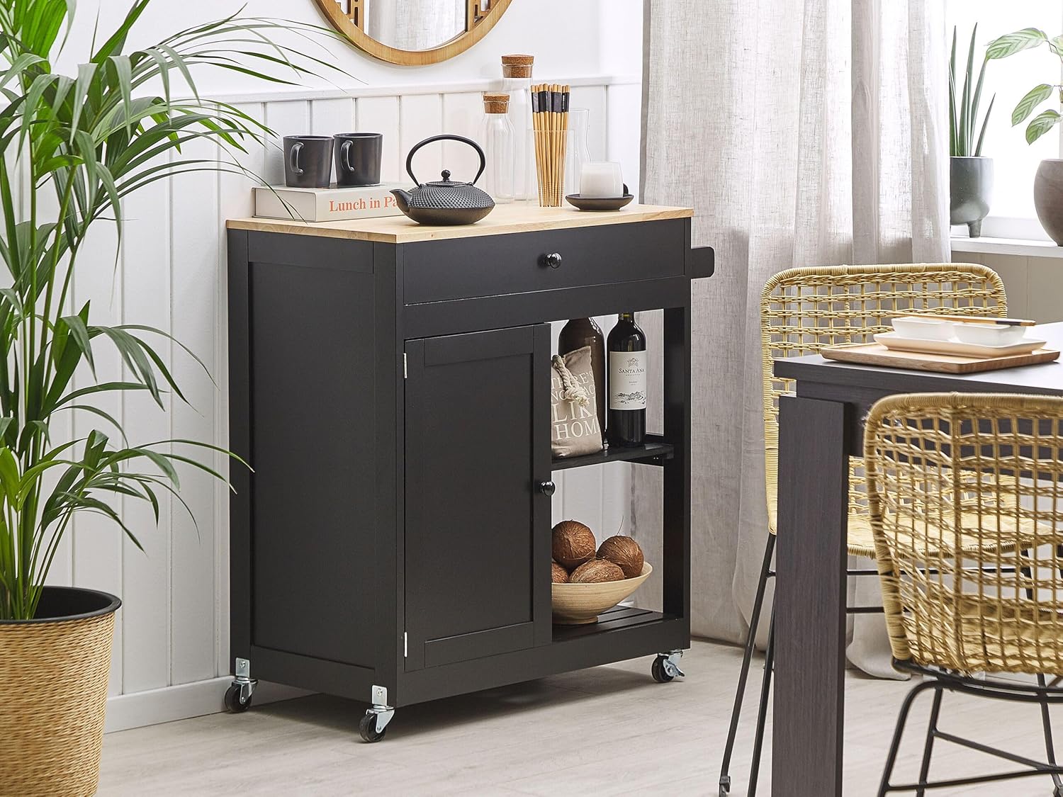 Beliani Moderner Servierwagen mit Schublade Schrank Ablage Landhausstil schwarz Trapani - Image 2