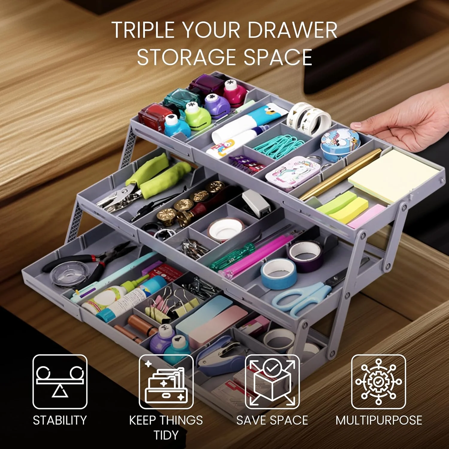BELLE VOUS Erweiterbarer Schubladenorganizer - 3-stufiger Kommode Organizer für Make-up und Schmuck - Image 3