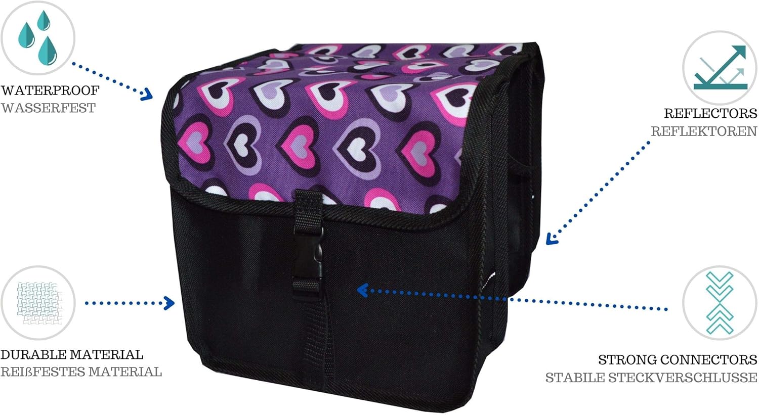 Beluko FAHRRADTASCHE 14-20 Zoll Kinder Satteltasche Gepäckträgetasche Doppel 2 x 5l 6. Mini - Herz, - Image 2