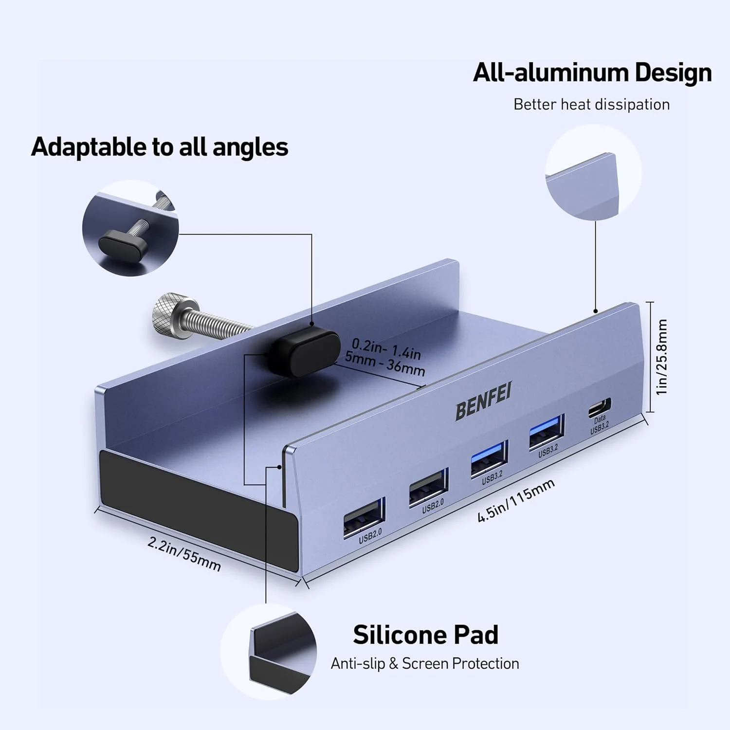 BENFEI 8-in-1 USB C Hub mit sicherer Klemmfunktion – Mit 4K@60Hz HDMI, Gigabit Ethernet, 100W PD, 10 - Image 7