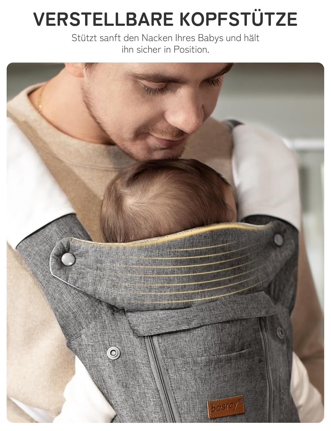 besrey Babytrage mit Hüftsitz und Kopfstütze, Tragehilfe für Babys 4-36 Monate, Baby Carrier Trage I - Image 4