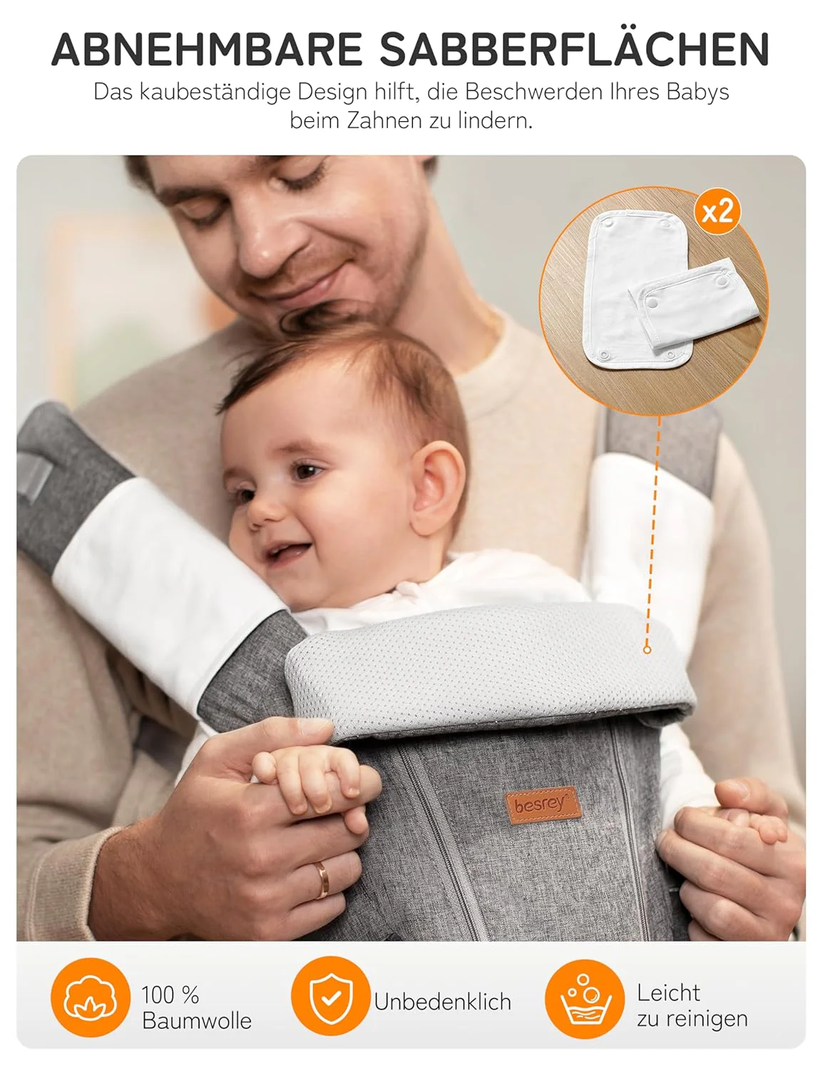 besrey Babytrage mit Hüftsitz und Kopfstütze, Tragehilfe für Babys 4-36 Monate, Baby Carrier Trage I - Image 5
