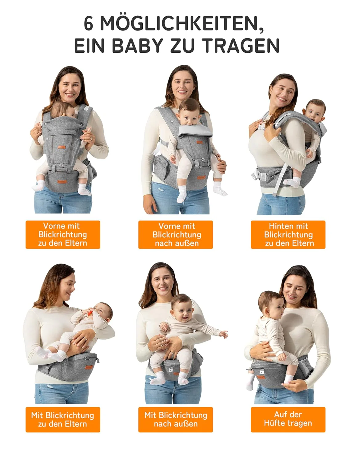 besrey Babytrage mit Hüftsitz und Kopfstütze, Tragehilfe für Babys 4-36 Monate, Baby Carrier Trage I - Image 8
