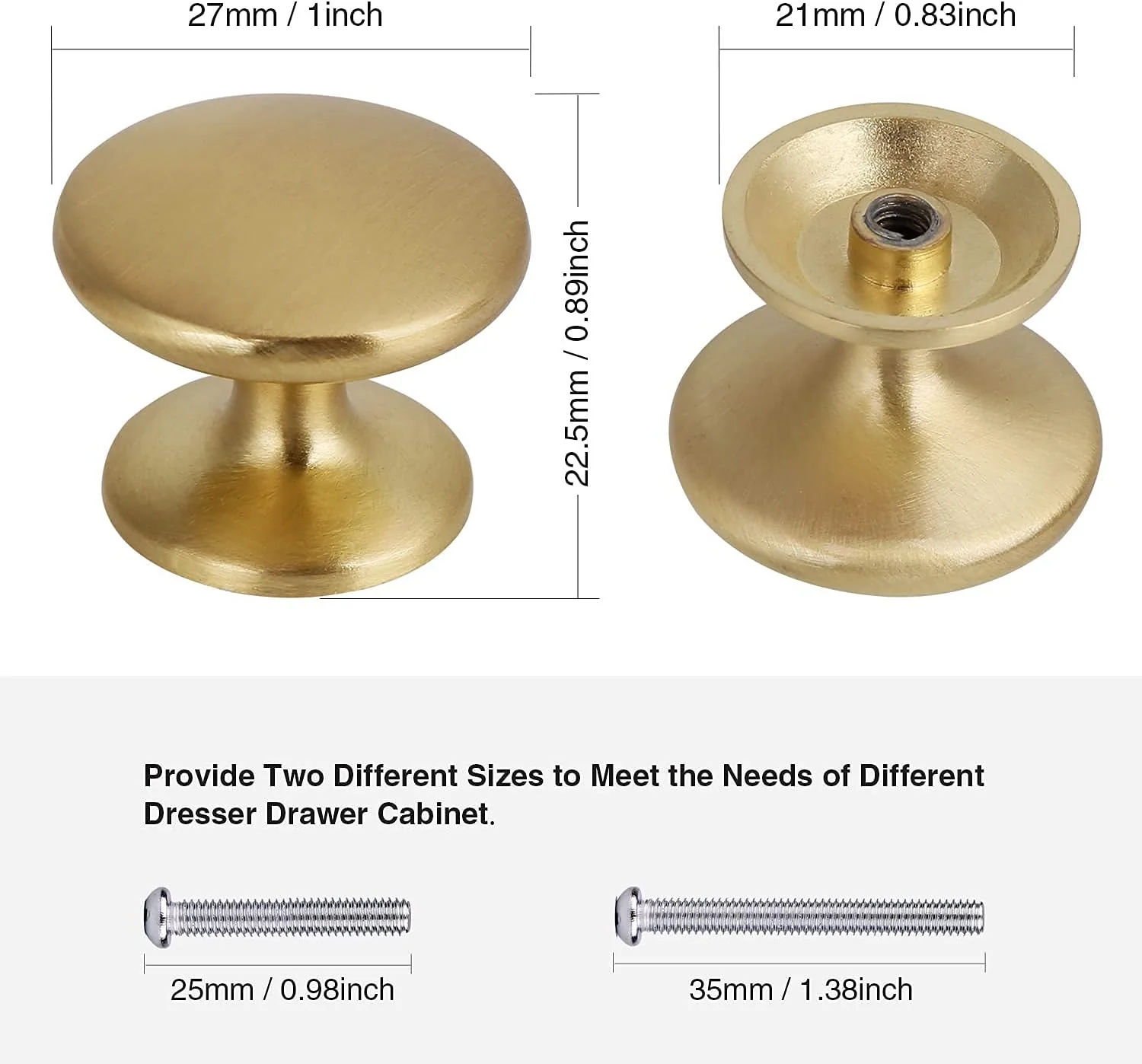 BIGLUFU Runden Schrankknöpfe, 12 Stück Gold Möbelknöpfe, 23 * 27mm Messing Schrankgriffe mit Schraub - Image 2