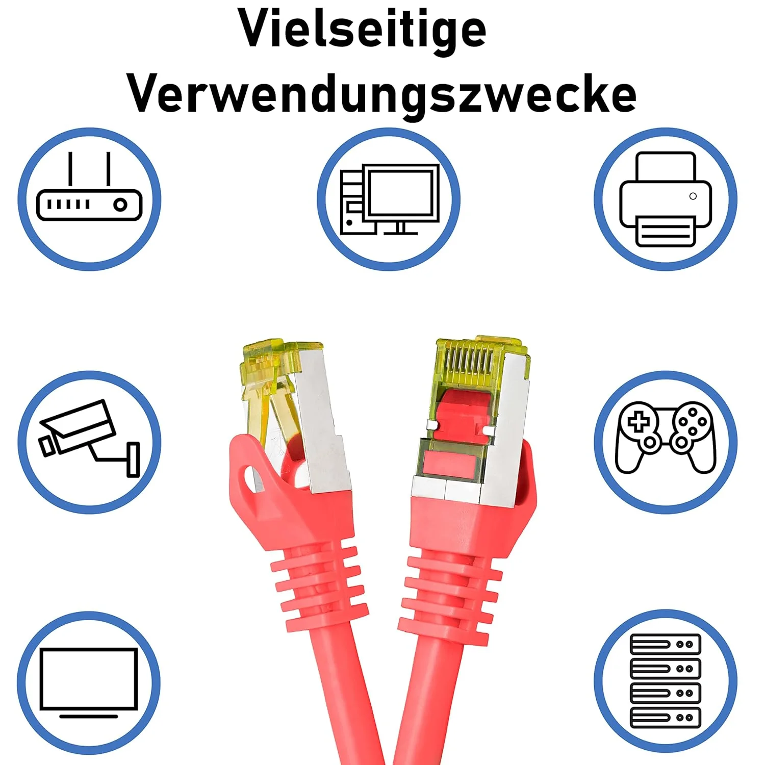 BIGtec LAN Kabel 5 Stück 10m Netzwerkkabel CAT7 Ethernet Internet Patchkabel CAT.7 rot Gigabit doppe - Image 4