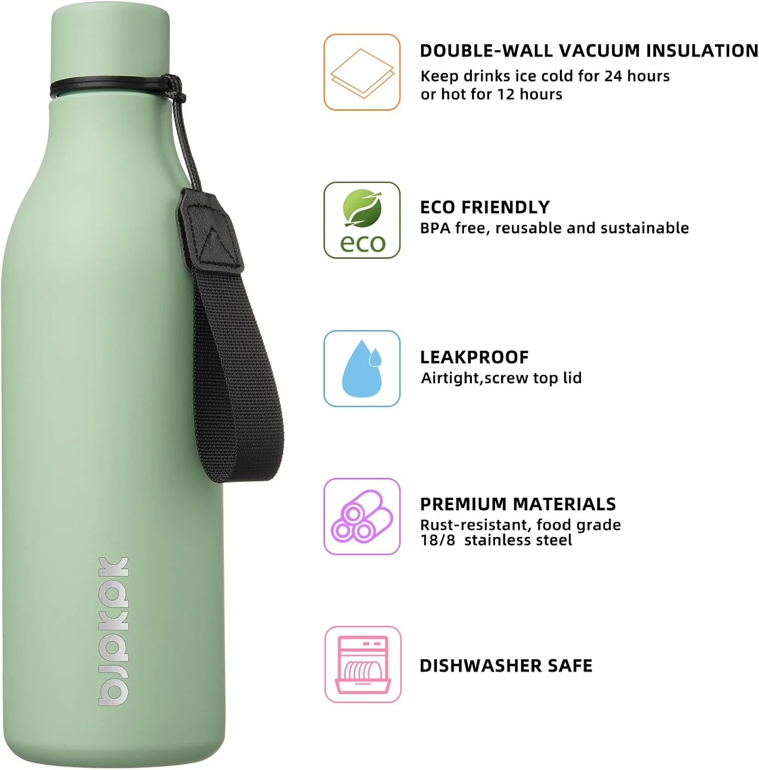 BJPKPK Isolierte Wasserflaschen, 750ml Edelstahl Metall Trinkflasche Mit Trageriemen, BPA Frei Wasse - Image 2
