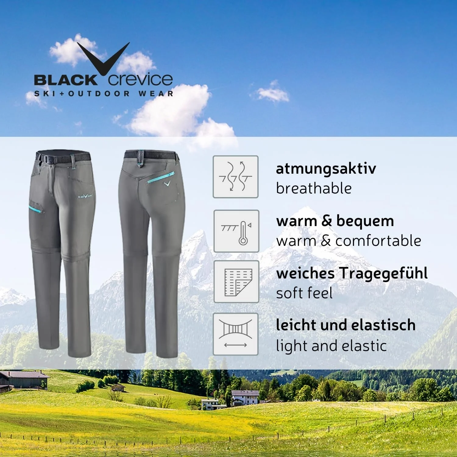 Black Crevice Damen Zip Off Leg Trekkinghose I Wanderhose-Damen mit abnehmbaren Beinen I wasserabwei - Image 3