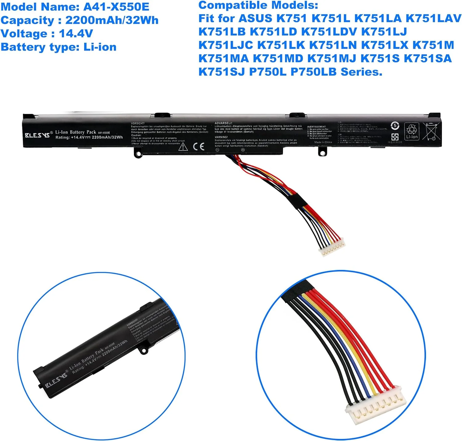 BLESYS k751l Akku für Asus k751 k751la k751lav k751lb k751ld k751ldv k751lj k751ljc k751lk k751ln k7 - Image 3