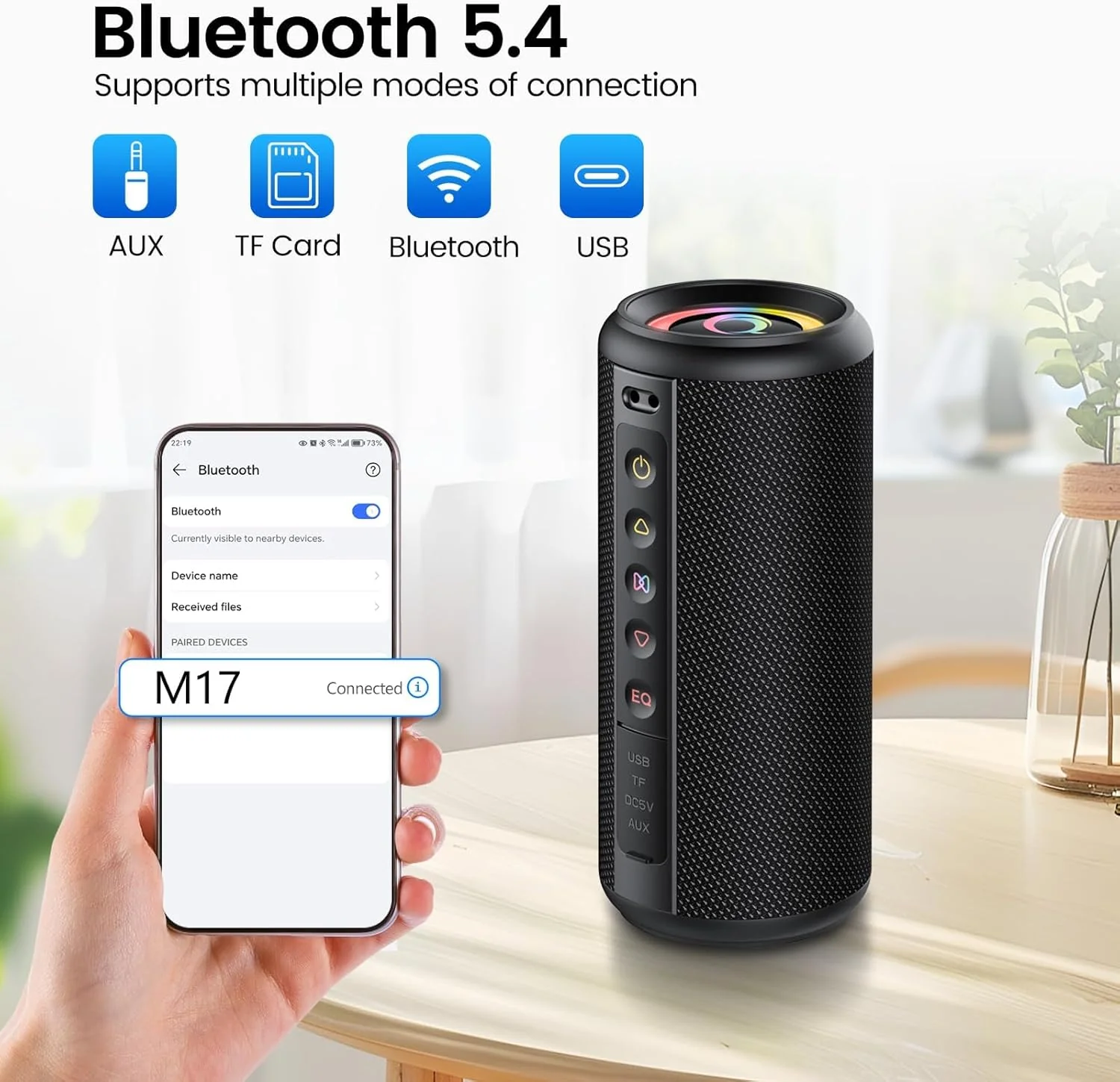 Bluetooth Lautsprecher, 2026 Musikbox Bluetooth 5.4 mit RGB Lichter, Tragbarer Lautsprecher Freispre - Image 6