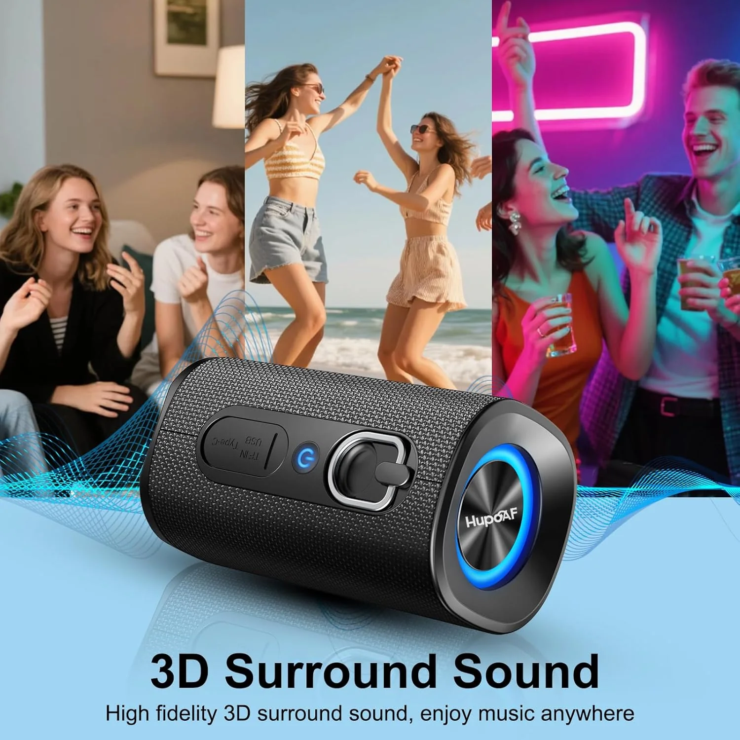 Bluetooth Lautsprecher mit Licht, Musikbox Bluetooth 5.4, Bass Boost Box mit IPX7 Wasserschut, Kabel - Image 2
