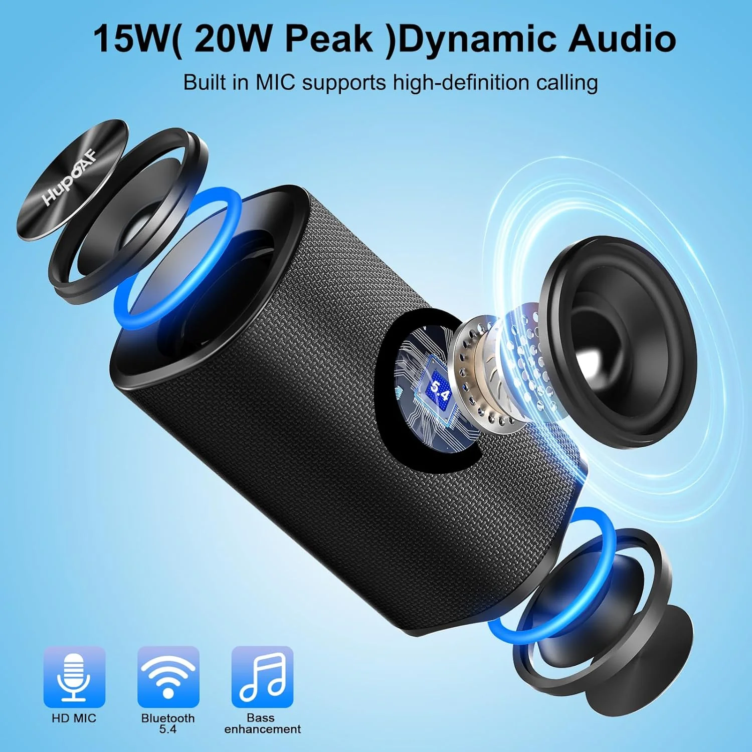 Bluetooth Lautsprecher mit Licht, Musikbox Bluetooth 5.4, Bass Boost Box mit IPX7 Wasserschut, Kabel - Image 3