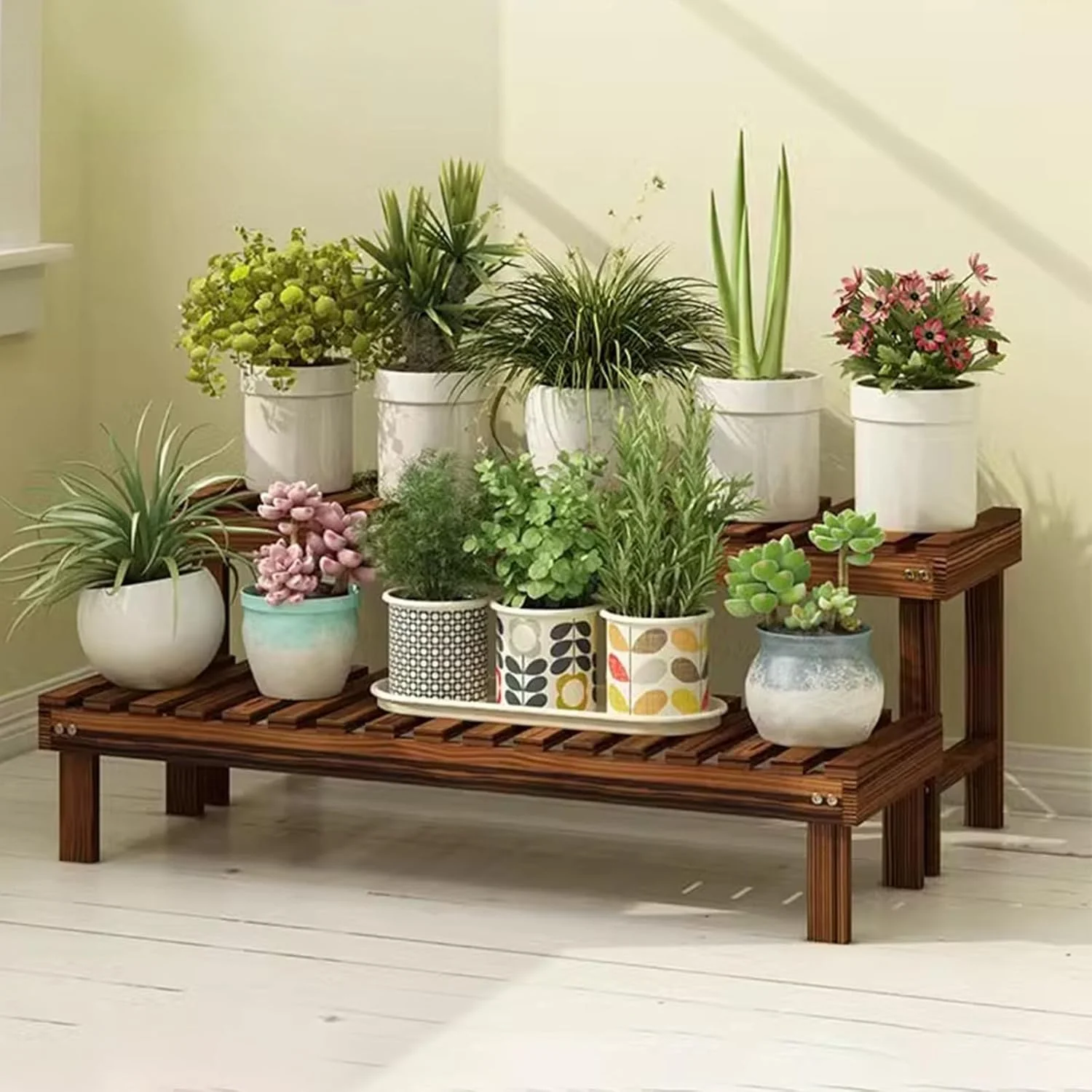 Blumenständer Aus Holz Mehrstöckiges Pflanzenregal Für Innen Balkon-Pflanzenständer Sukkulentenhalte - Image 5