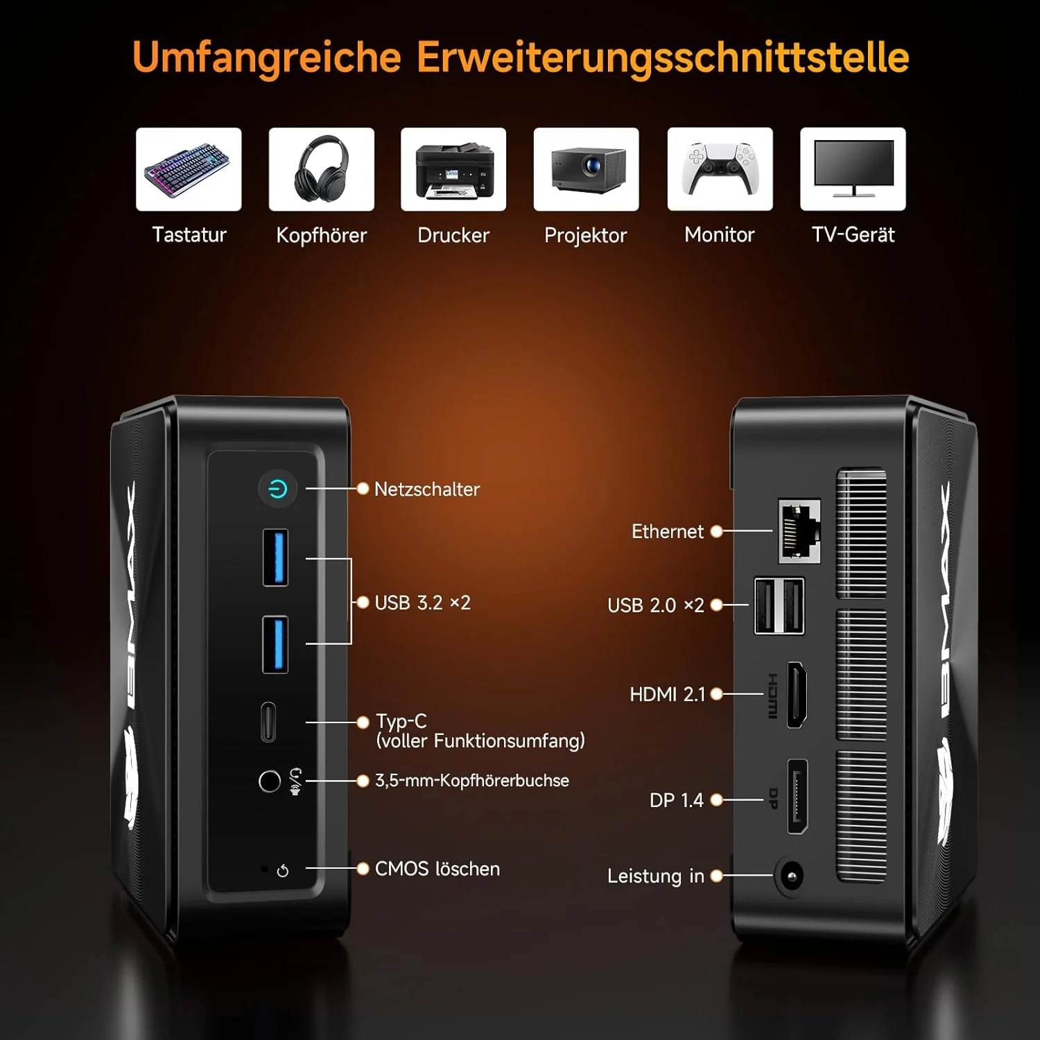 BMAX B7A Pro Mini PC AMD Ryzen5 7430U, 16GB RAM 512GB PCIe 3.0x4 NVMe, 4K Triple Display Desktop PC, - Image 5
