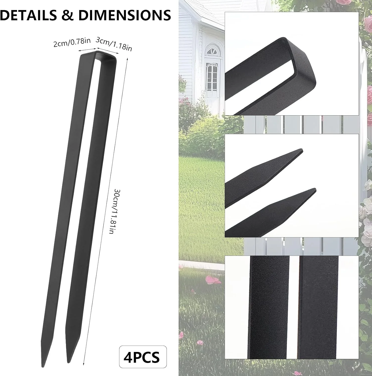 Bodenanker für Rosenbogen Schwarz 30CM U-Förmige Erdanker für Garten Unkrautvlies Kunstrasen Rankhil - Image 2