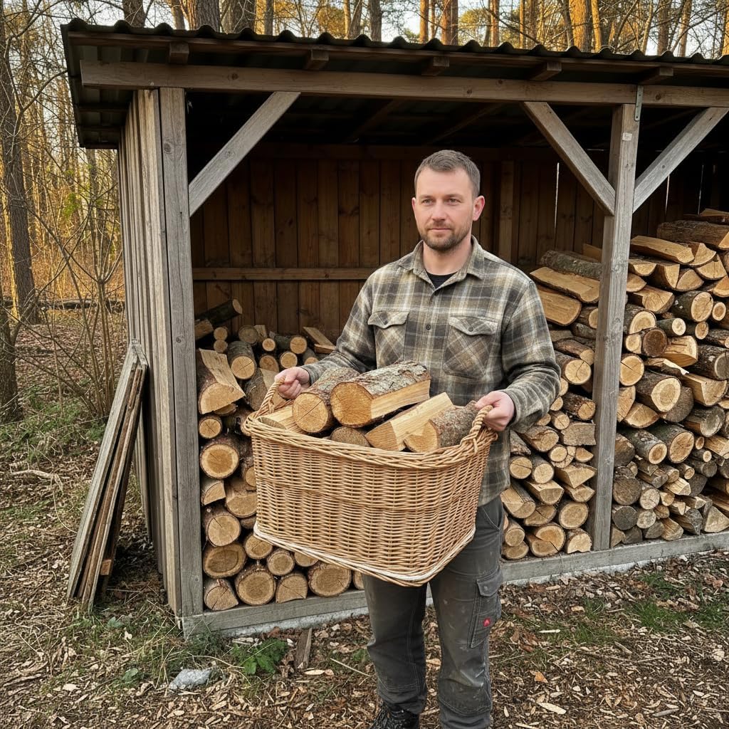 BOGATECO Kaminholzkorb Weide Rechteckig 53x43 cm, Stabiler Brennholzkorb mit Sperrholzboden und Jute - Image 7