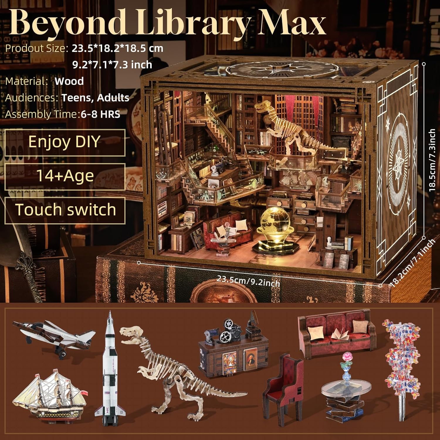 Book Nook Kit, DIY Miniatur Puppenhaus Booknook Kit, 3D Holz Puzzle Bookend Bookshelf Insert Decor m - Image 2