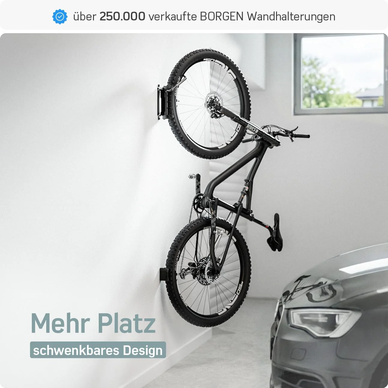 Borgen Fahrrad Wandhalterung Schwenkbar bis 35kg - Platzsparende Fahrradhalterung Wand Vertikal - In - Image 2