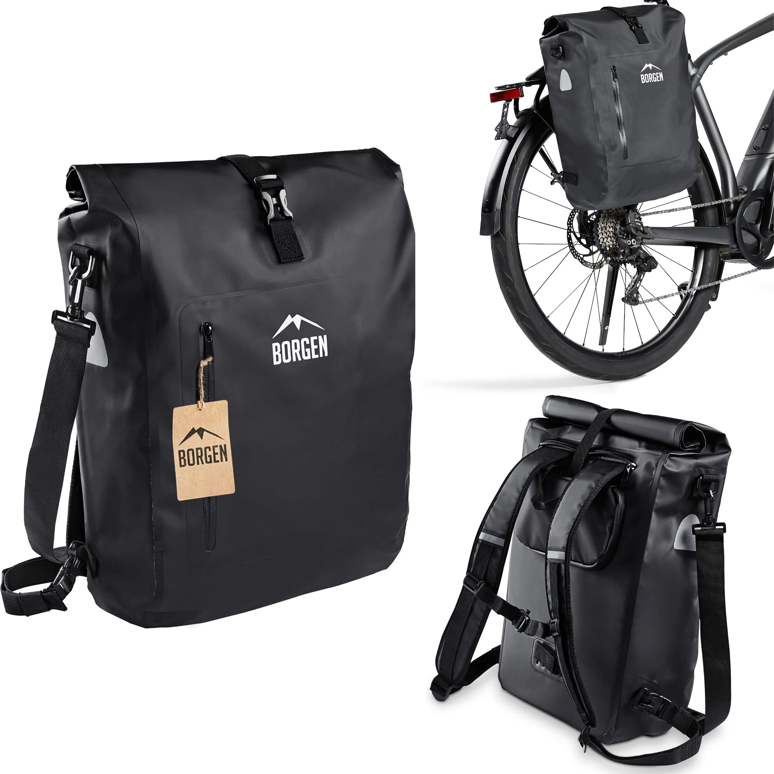 Borgen Fahrradtasche für Gepäckträger 3in1 Fahrrad Rucksack I Gepäckträgertasche I Umhängetasche Kom