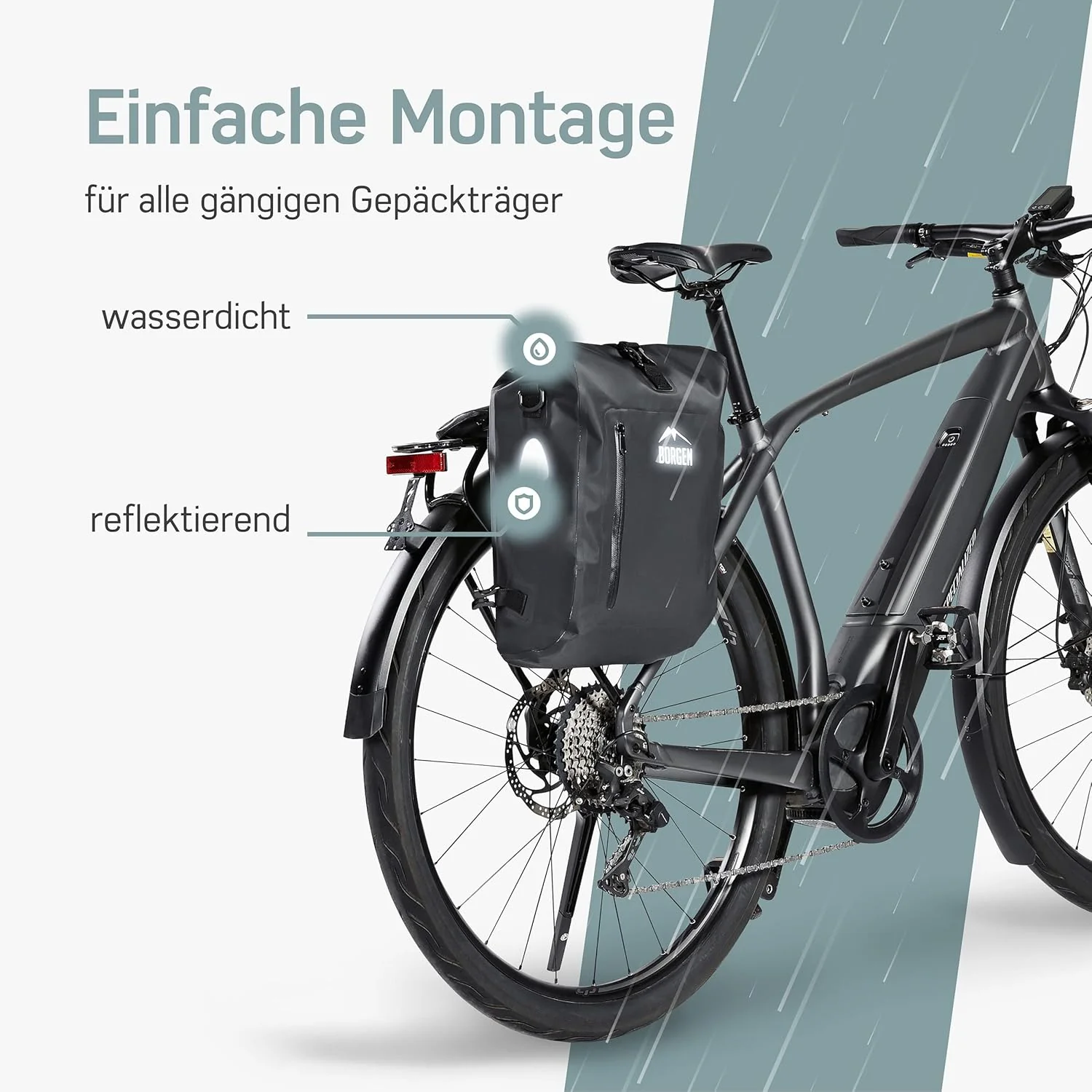 Borgen Fahrradtasche für Gepäckträger 3in1 Fahrrad Rucksack I Gepäckträgertasche I Umhängetasche Kom - Image 5