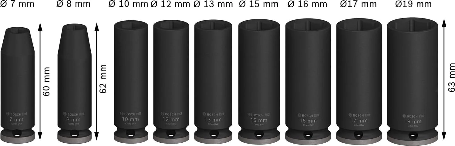 Bosch 9x PRO Impact Steckschlüsseleinsatz-Set (69 x 35 mm, Professional Zubehör Bohrer und Schrauber - Image 3