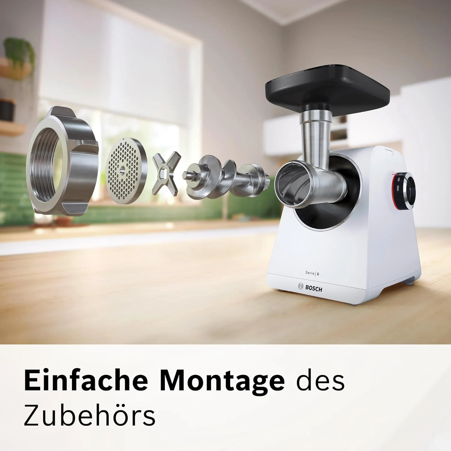 Bosch MultiPower Serie 6 Fleischwolf MFWS607W, 2 Lochscheiben (4,5 und 8 mm), Edelstahl, spülmaschin - Image 8