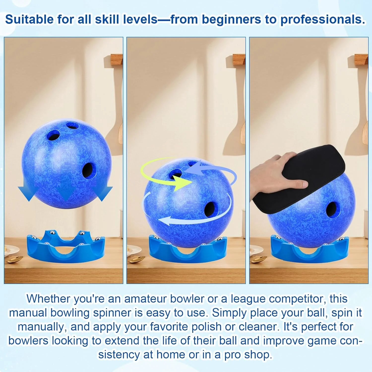 Bowlingkugel-Spinner mit Reinigungstuch, Bowlingkugel-Spinner-Ausstellungsständer Leichtgängige 360° - Image 5