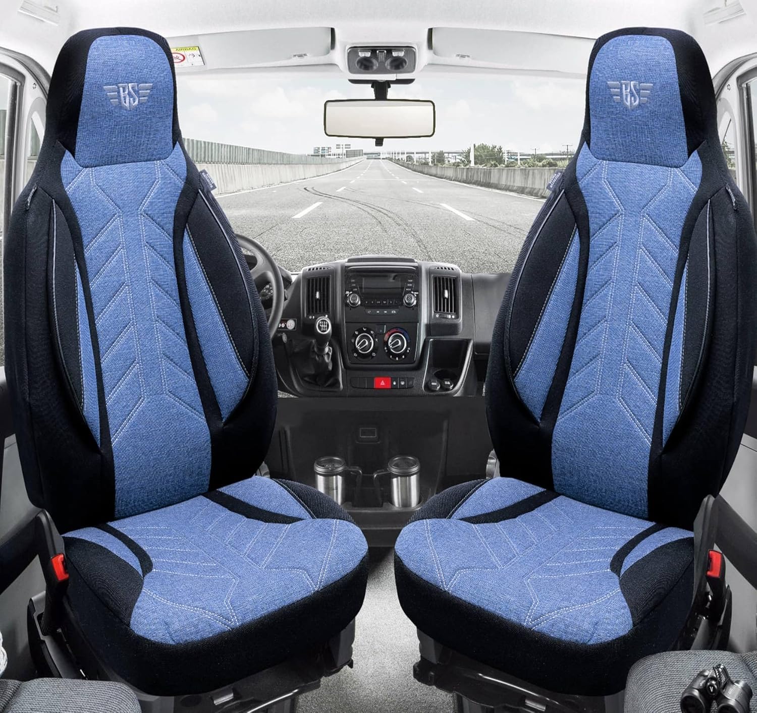 BREMER SITZBEZÜGE Mass Sitzbezüge Schonbezüge für VW T5 Caravelle PLKT206 PLKT206 - Schwarz/Blau T5 - Image 2