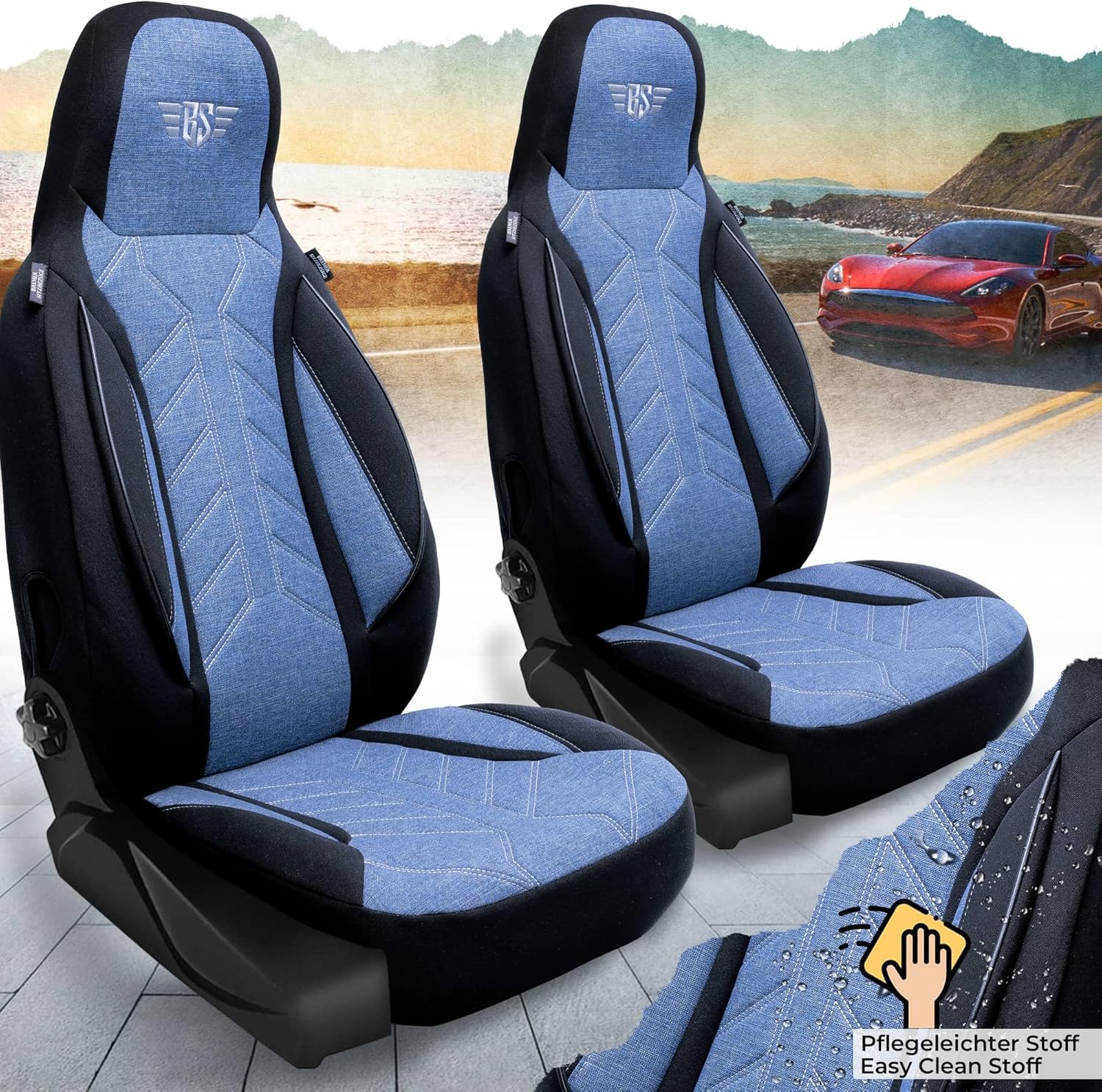 BREMER SITZBEZÜGE Mass Sitzbezüge Schonbezüge für VW T5 Caravelle PLKT206 PLKT206 - Schwarz/Blau T5 - Image 4