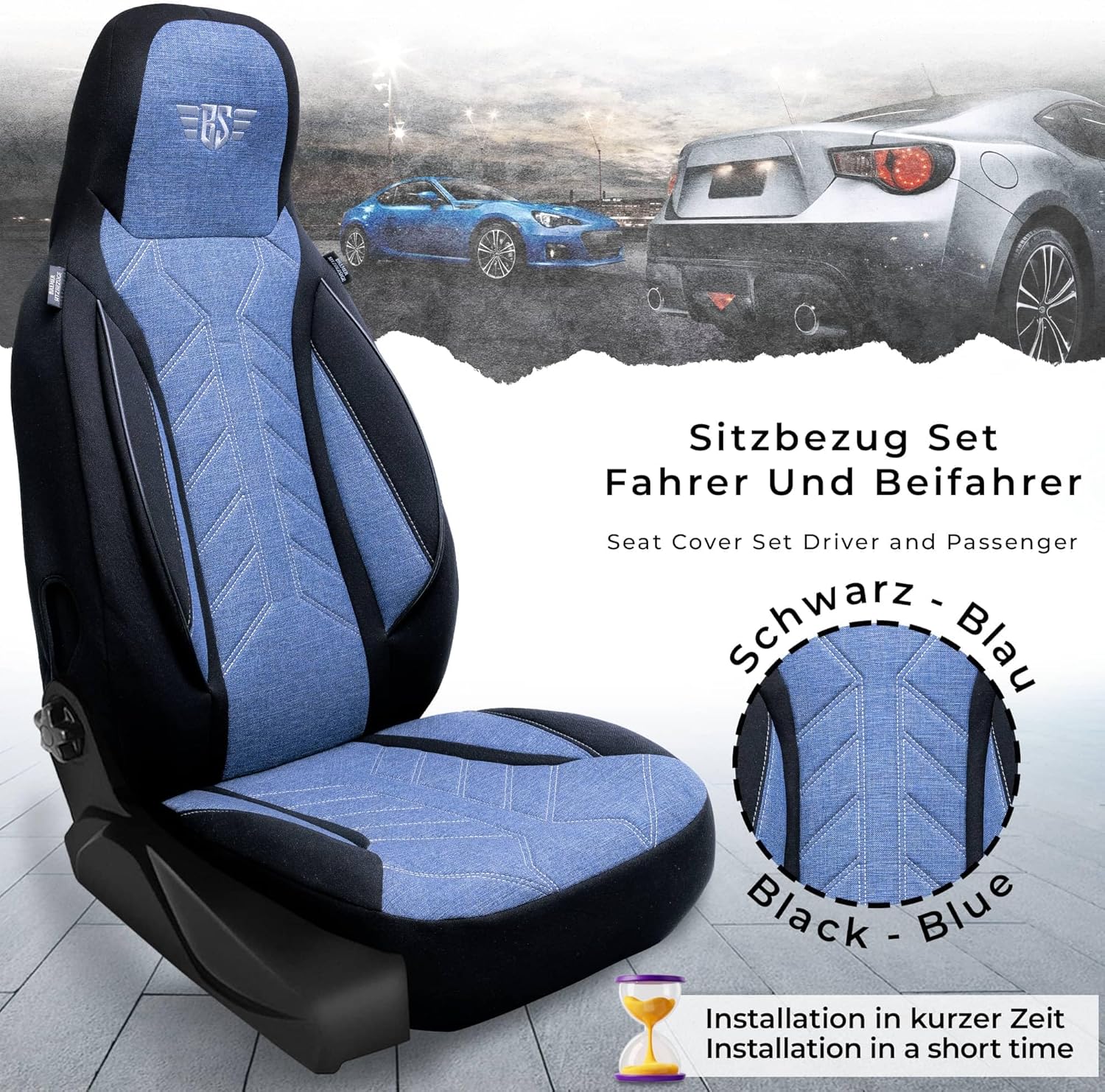 BREMER SITZBEZÜGE Mass Sitzbezüge Schonbezüge für VW T5 Caravelle PLKT206 PLKT206 - Schwarz/Blau T5 - Image 6