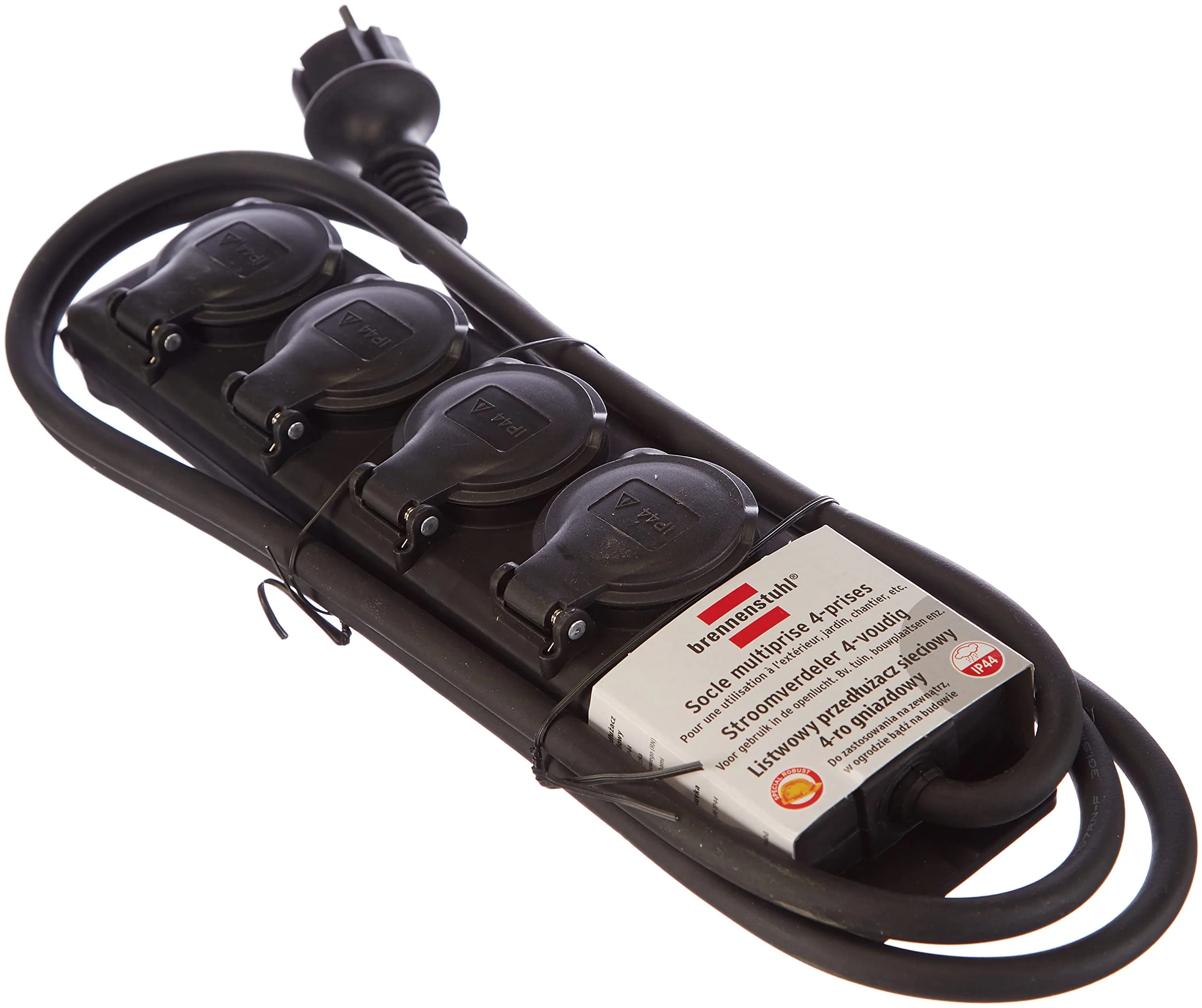 Brennenstuhl Steckdosenverteiler IP44 4-Fach schwarz 2m H07RN-F 3G1,5, französisches Stecksystem