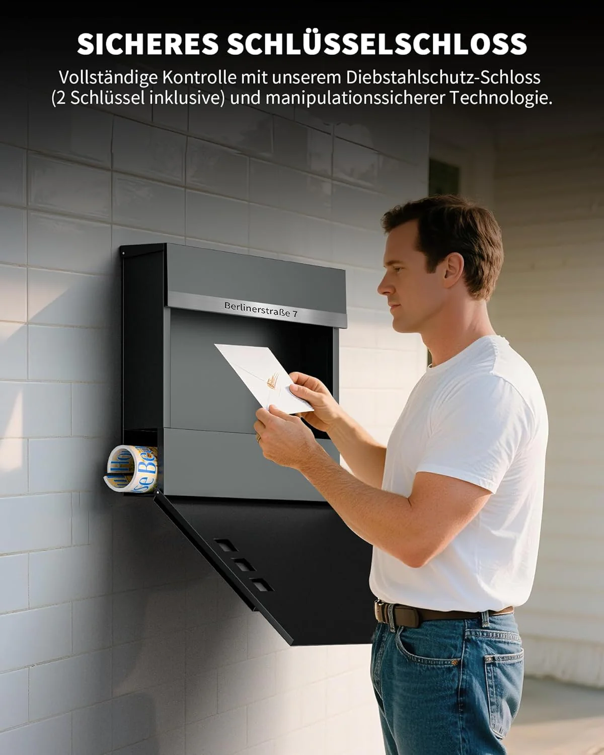 Briefkasten Anthrazit mit Gravur, Personalisiert Individualisierbarer Postkasten 2-in-1 Rostfreier E - Image 3