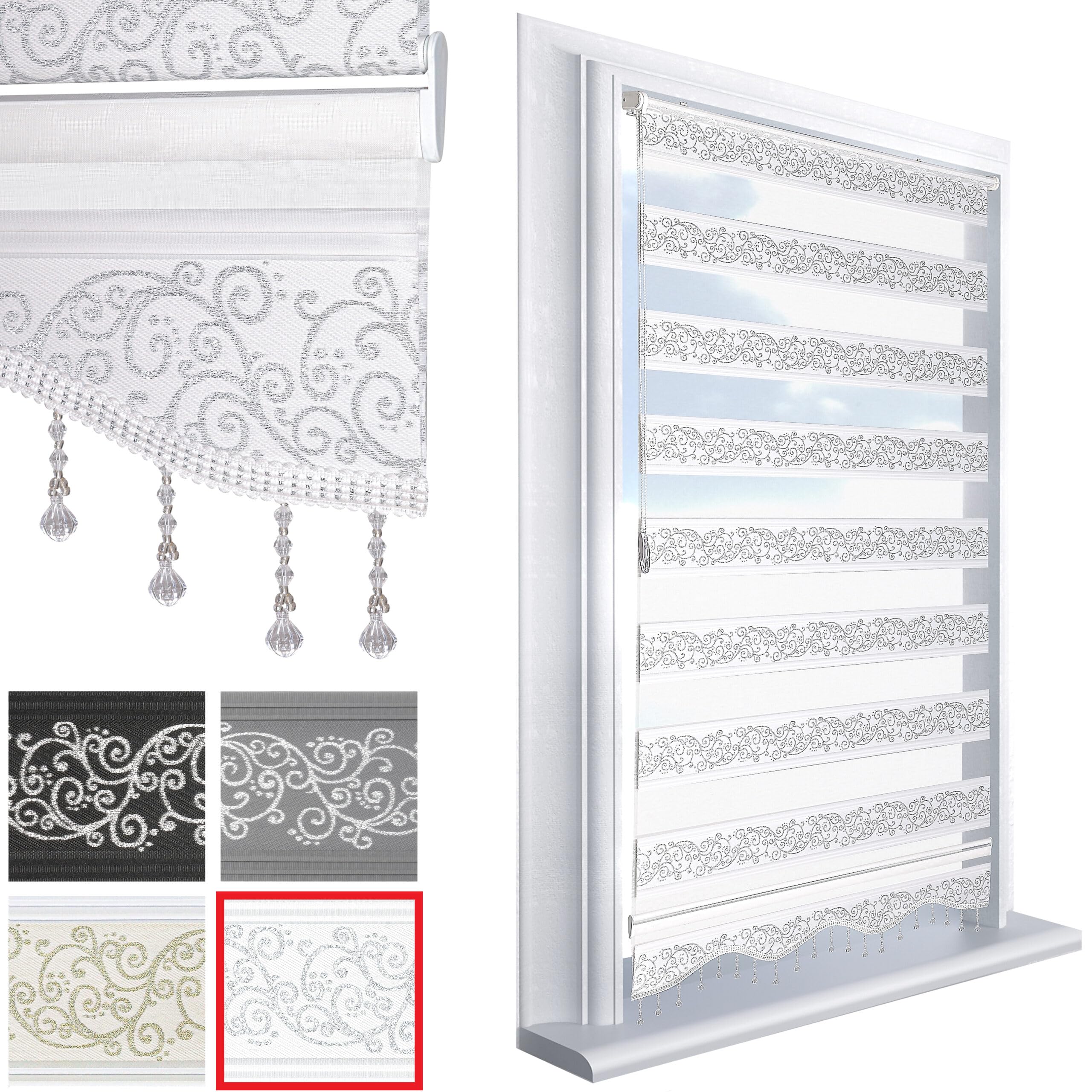 Brillant Doppelrollo Klemmfix ohne Bohren Weiss Silber 200 x 110 cm (Länge x Breite) Duorollo Blickd