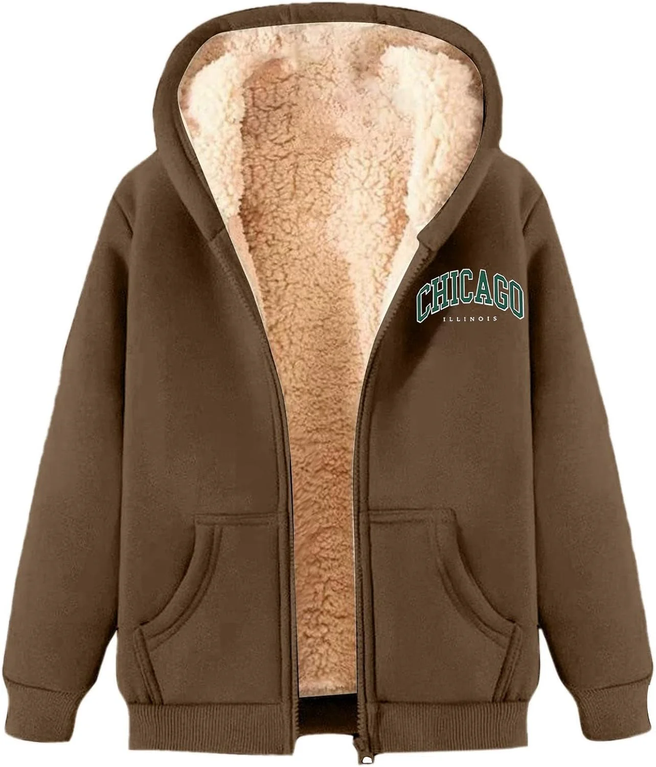 Briskorry Winterjacke Damen Warm Fleecejacke Winter Elegant Einfarbig Sweatjacke Übergangsjacke mit - Image 3