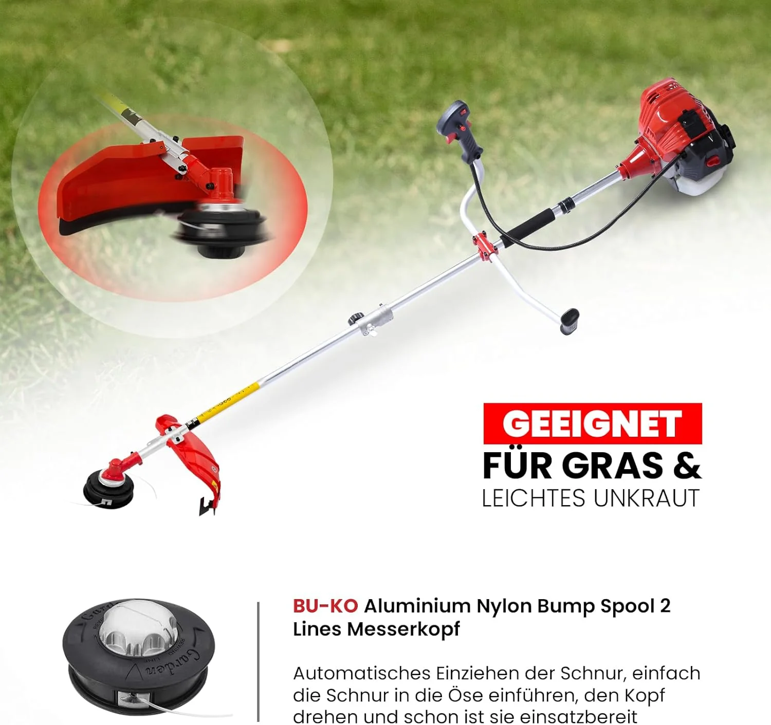 BU-KO 52cc Benzin Strimmer Garden Tool inklusive: String Trimmer, Freischneider mit 3T Blade, Stahld - Image 3