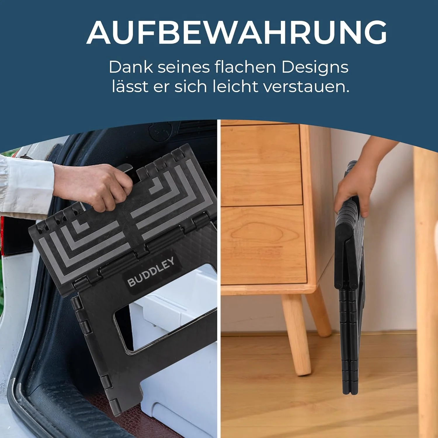 BUDDLEY Tritthocker klappbar Set 2X – 22 cm hoher Tritt mit Anti-Rutsch-Design - Tragfähigkeit bis 9 - Image 3